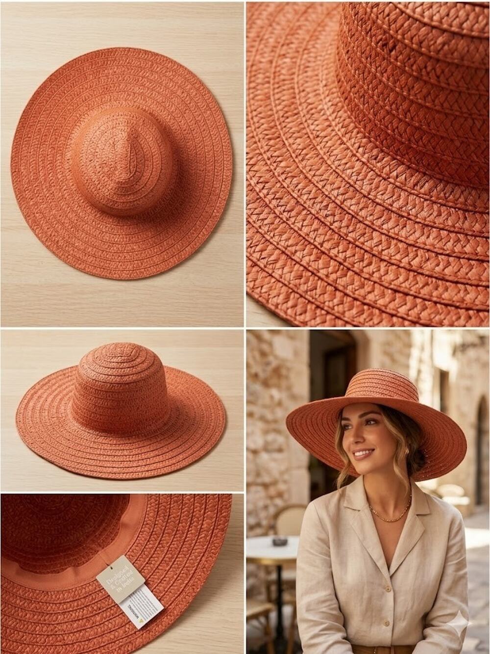 NWOT Time and Tru Wide Brim Straw Sun Hat - Terracotta Orange